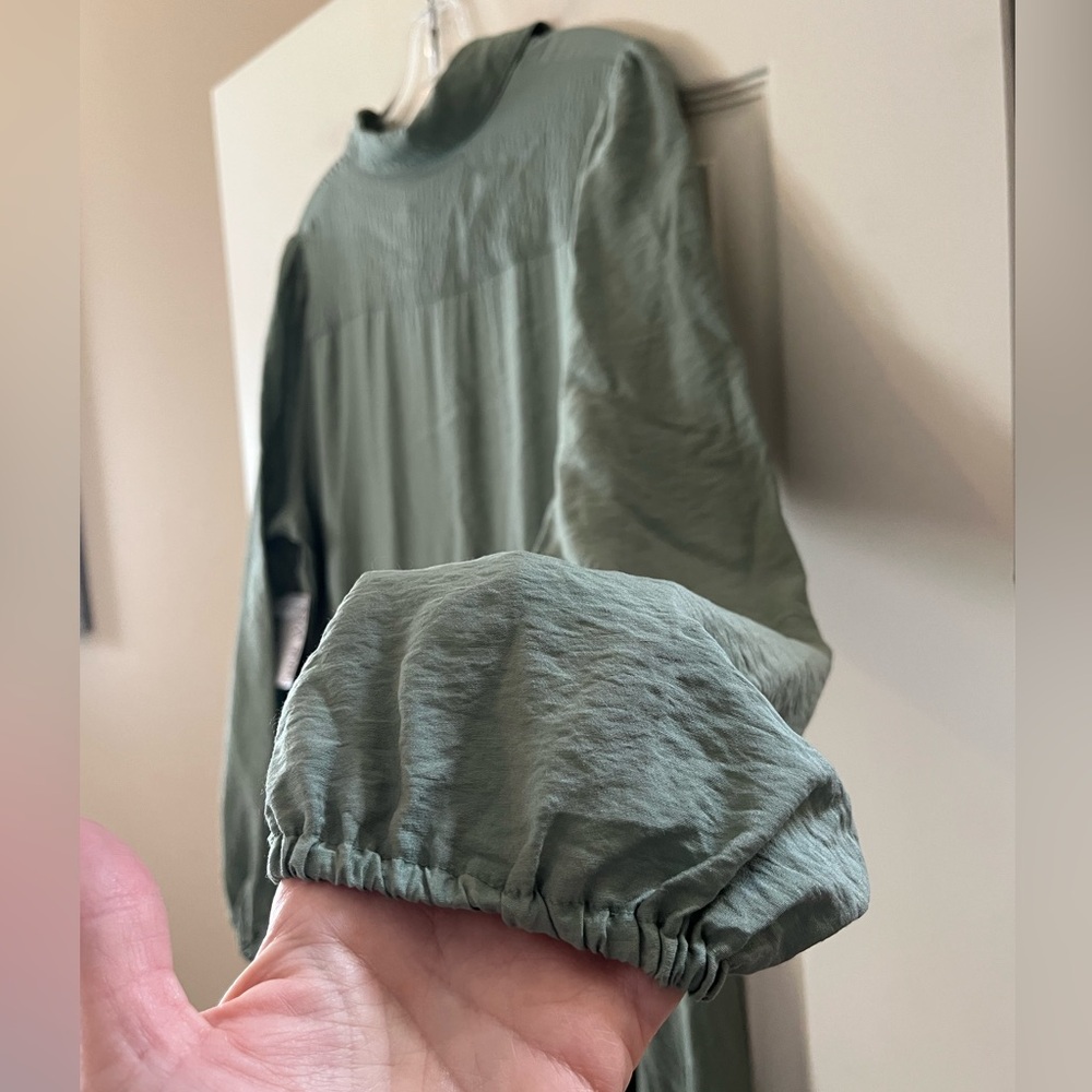 New! Nine West Button-Front Sage Green Long Shirt Dress Women’s Size Large - Picture 4 of 16